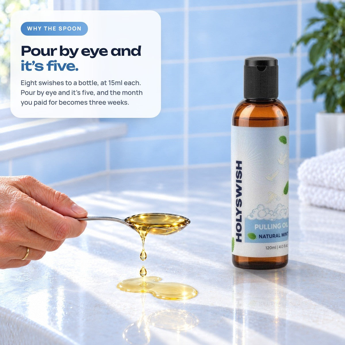Pouring by eye overfills a kitchen teaspoon